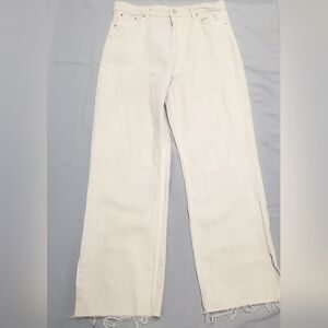 Zara 90s Full Length Jeans in Cream High Waisted Extra Long & slide slits legs